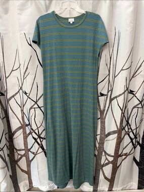 LuLaRoe Teal and Yellow Striped Maxi Dress